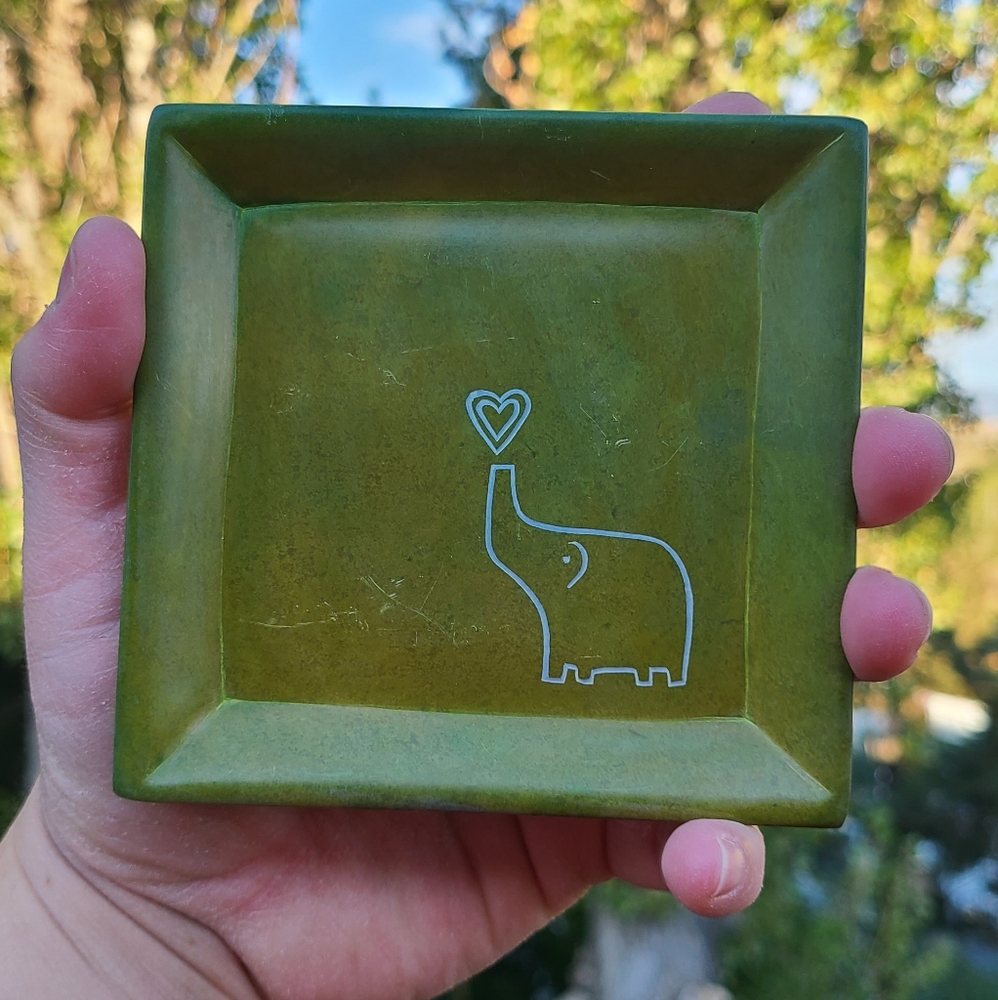 Rare Elephant Trinket Plate Handmade Artisan Globe In Rare Unique Jewelry